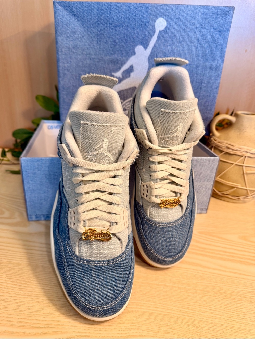 Jordan Women's Denim Panel Sneakers - Light Blue & Cream - Picture 2 of 5